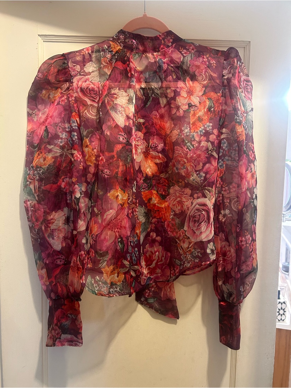Anthropologie Sheer Floral Puff-Sleeve Blouse